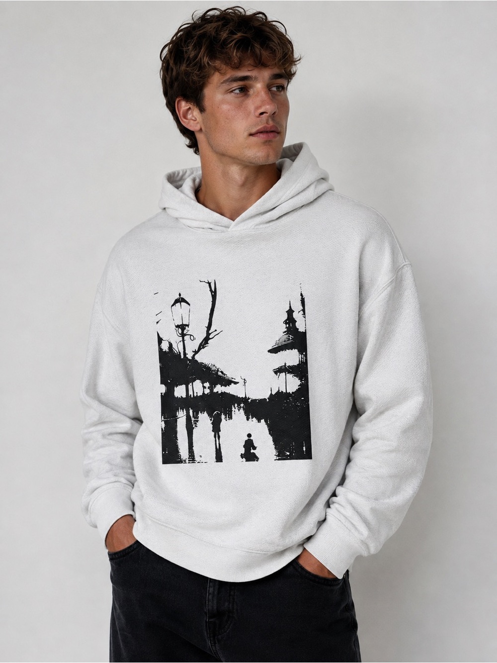 GAP Cream Hoodie with Black Graphic S NWOT